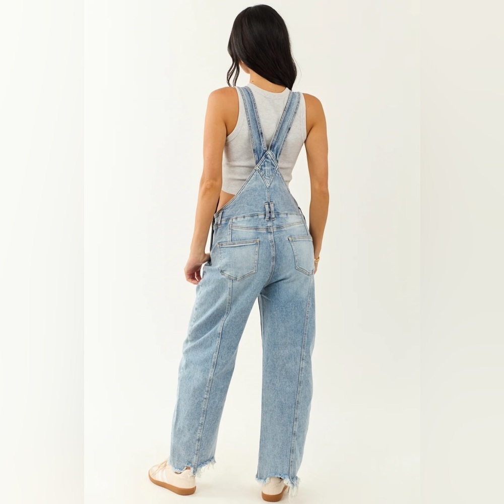 NWT Saige Denim Barrel Horseshoe Light Washed Relaxed Fit Jean Overalls - Picture 6 of 7